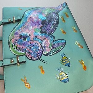 Yzaoll Faux Leather Aqua Water Resistant Handbag /Tote.Handpainted MANETTE Fish